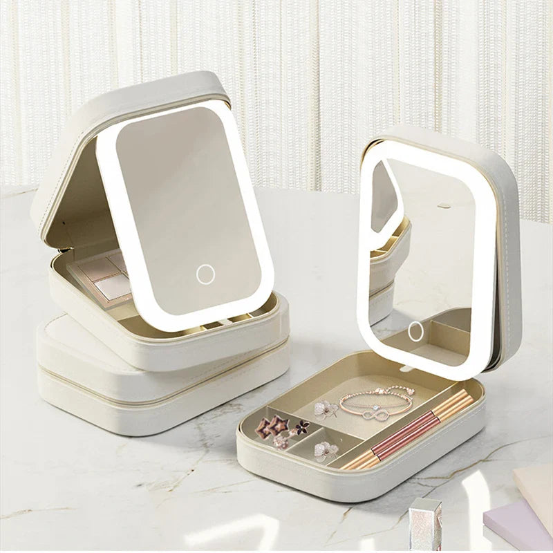 Boîte à Maquillage & Bijoux de Voyage avec Miroir LED