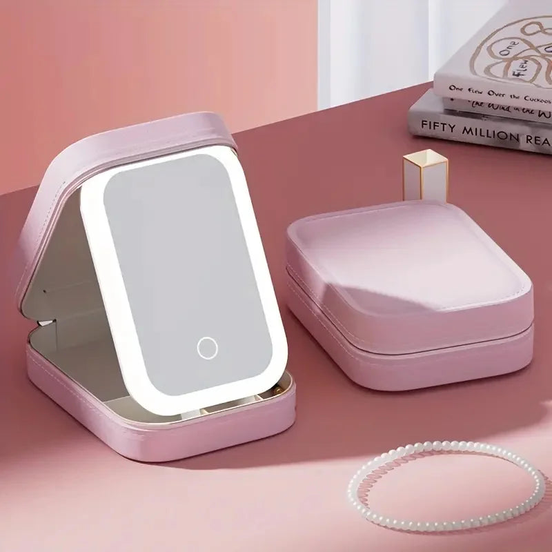 Boîte à Maquillage & Bijoux de Voyage avec Miroir LED
