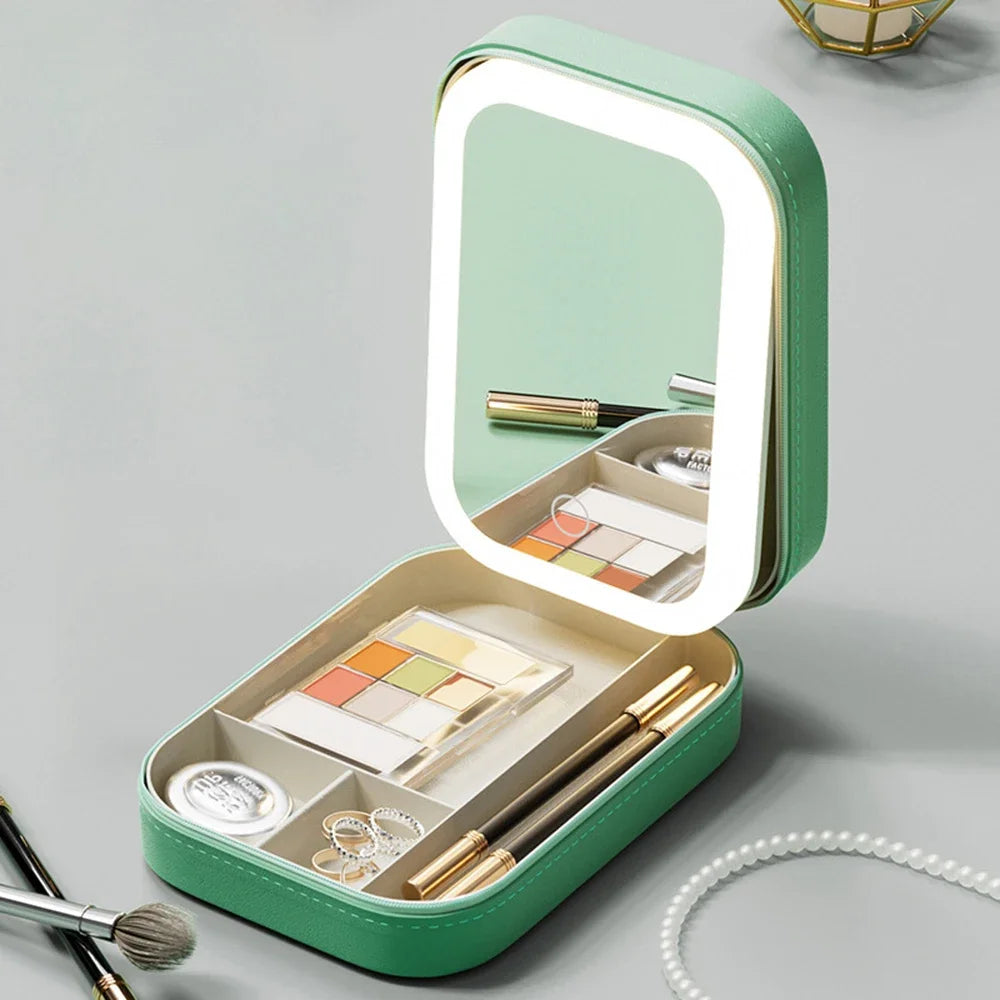 Boîte à Maquillage & Bijoux de Voyage avec Miroir LED