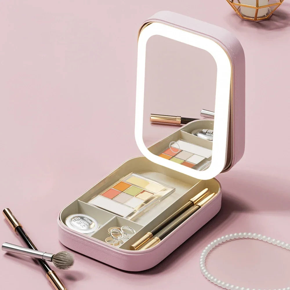 Boîte à Maquillage & Bijoux de Voyage avec Miroir LED