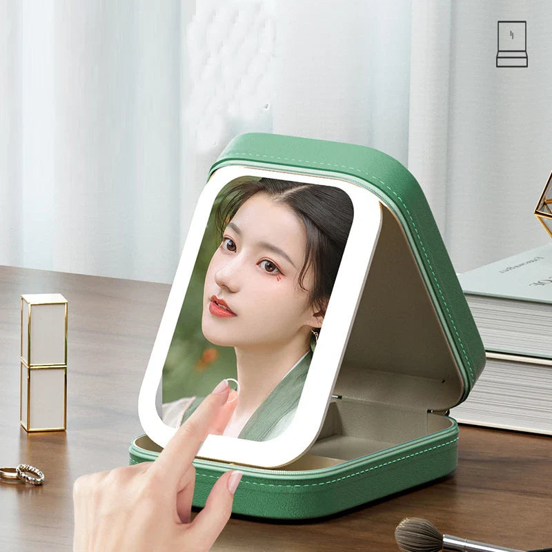 Boîte à Maquillage & Bijoux de Voyage avec Miroir LED