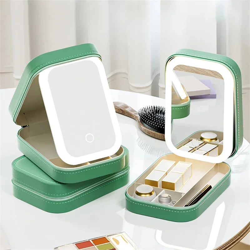 Boîte à Maquillage & Bijoux de Voyage avec Miroir LED