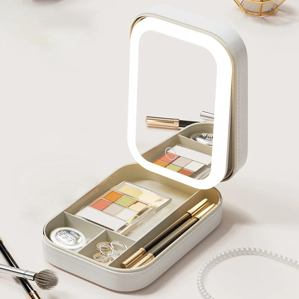 Boîte à Maquillage & Bijoux de Voyage avec Miroir LED