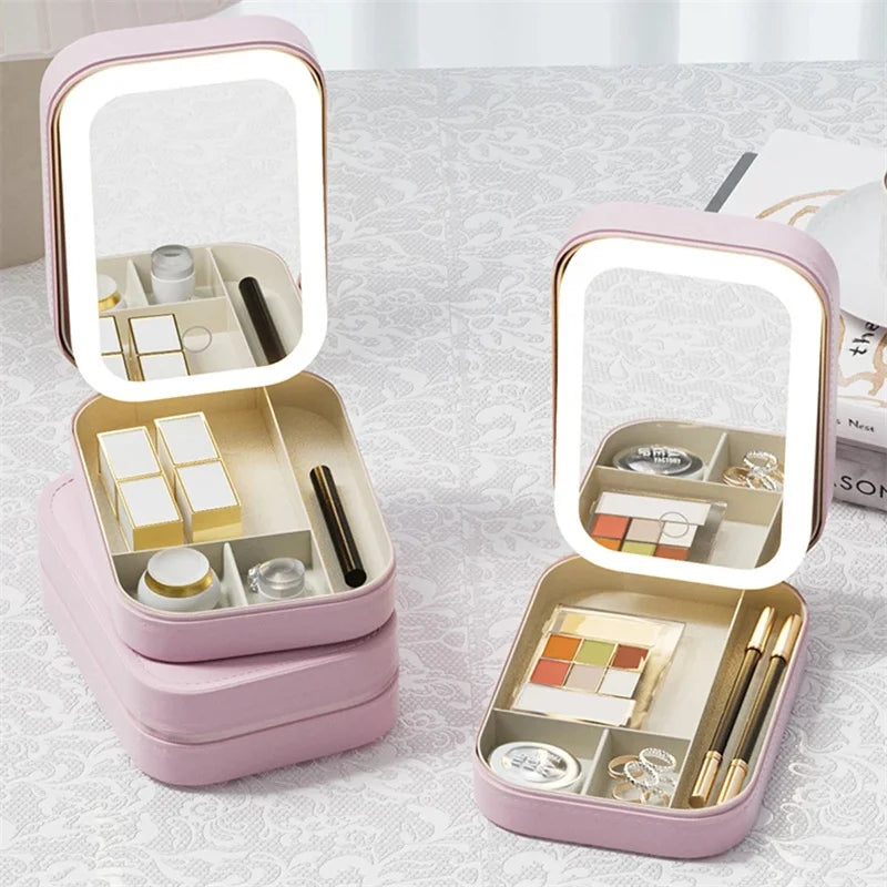 Boîte à Maquillage & Bijoux de Voyage avec Miroir LED