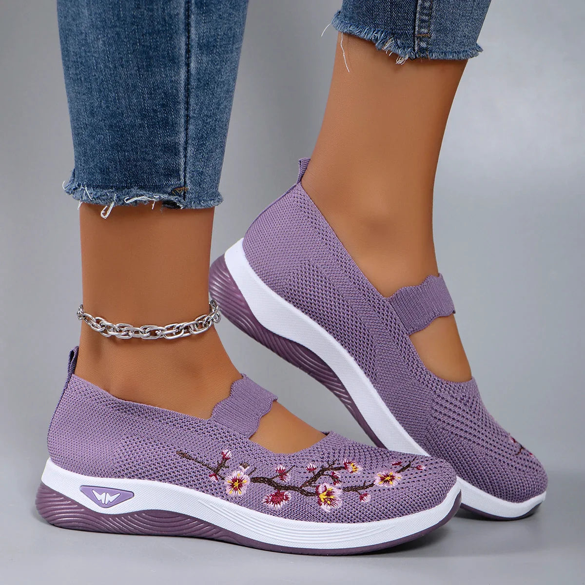 Mocassins en Maille avec Broderie Florale - Printemps