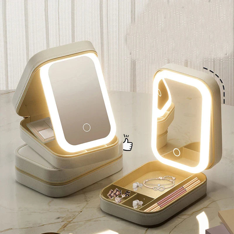 Boîte à Maquillage & Bijoux de Voyage avec Miroir LED