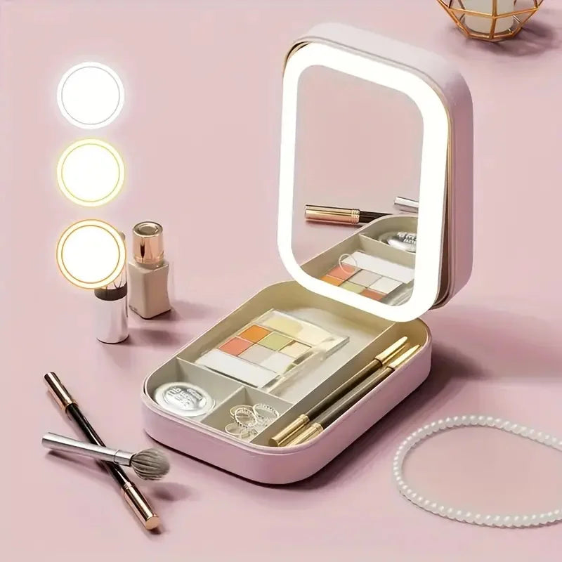 Boîte à Maquillage & Bijoux de Voyage avec Miroir LED