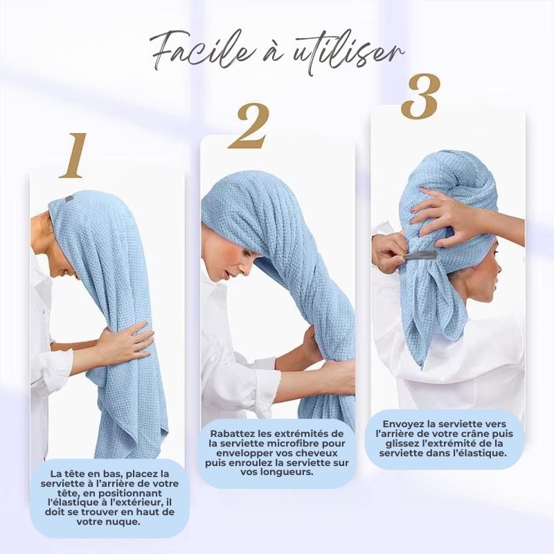 Turban de Bain Super Absorbant avec Bande Élastique - Séchage Express