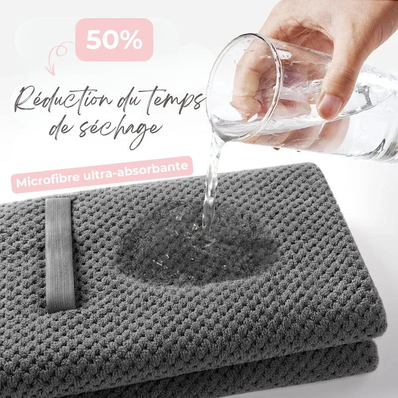 Turban de Bain Super Absorbant avec Bande Élastique - Séchage Express