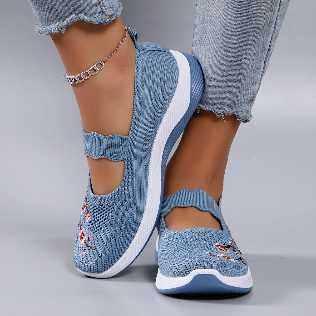 Mocassins en Maille avec Broderie Florale - Printemps