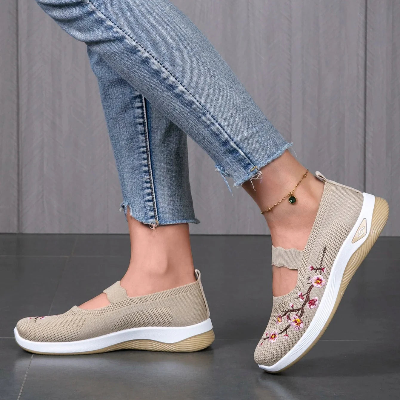 Mocassins en Maille avec Broderie Florale - Printemps