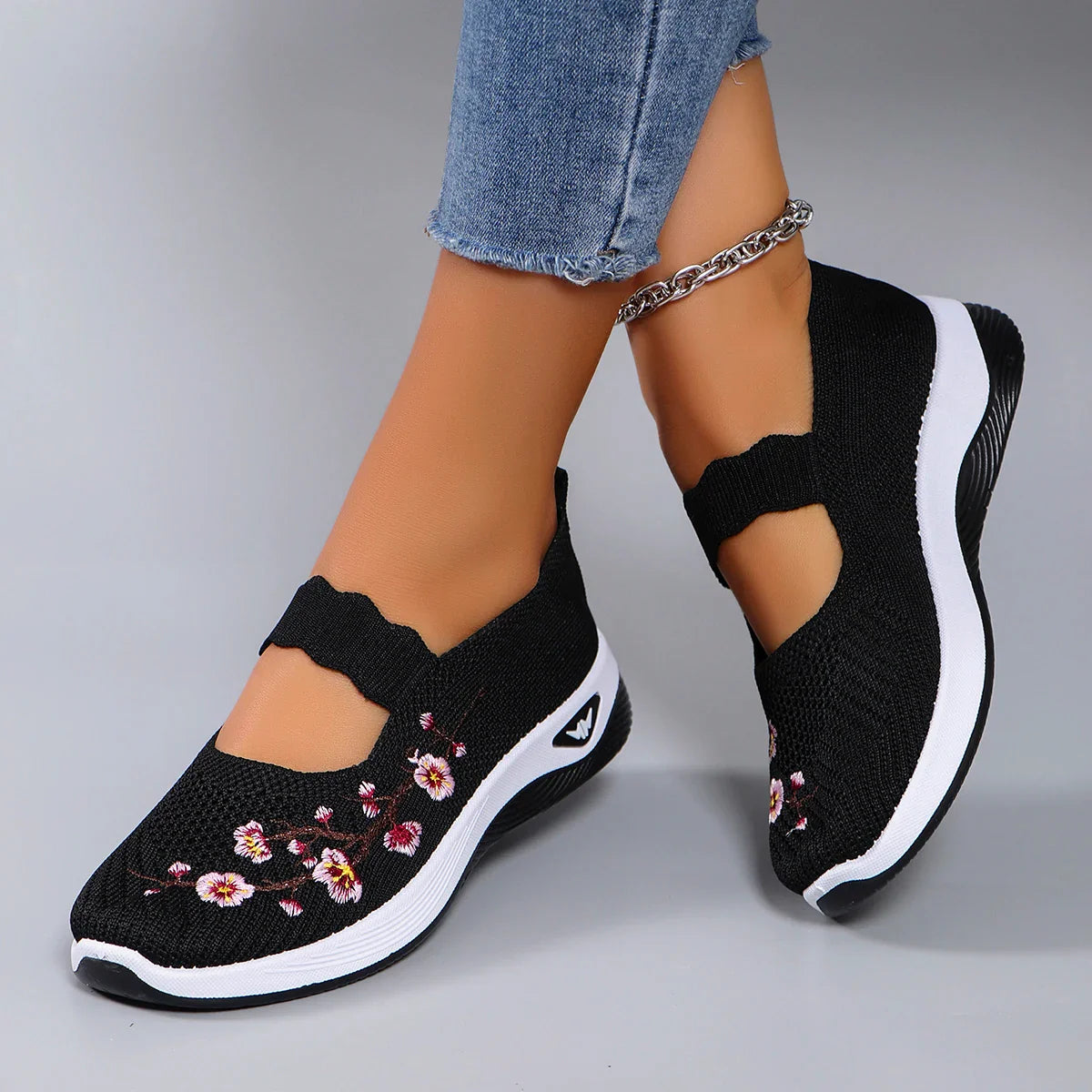 Mocassins en Maille avec Broderie Florale - Printemps