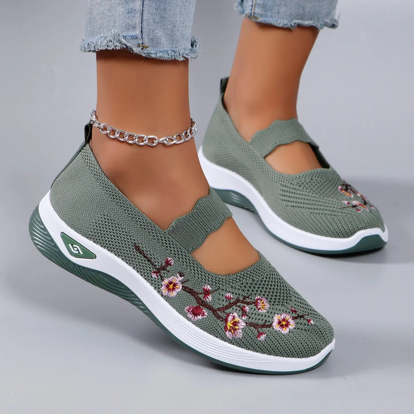 Mocassins en Maille avec Broderie Florale - Printemps