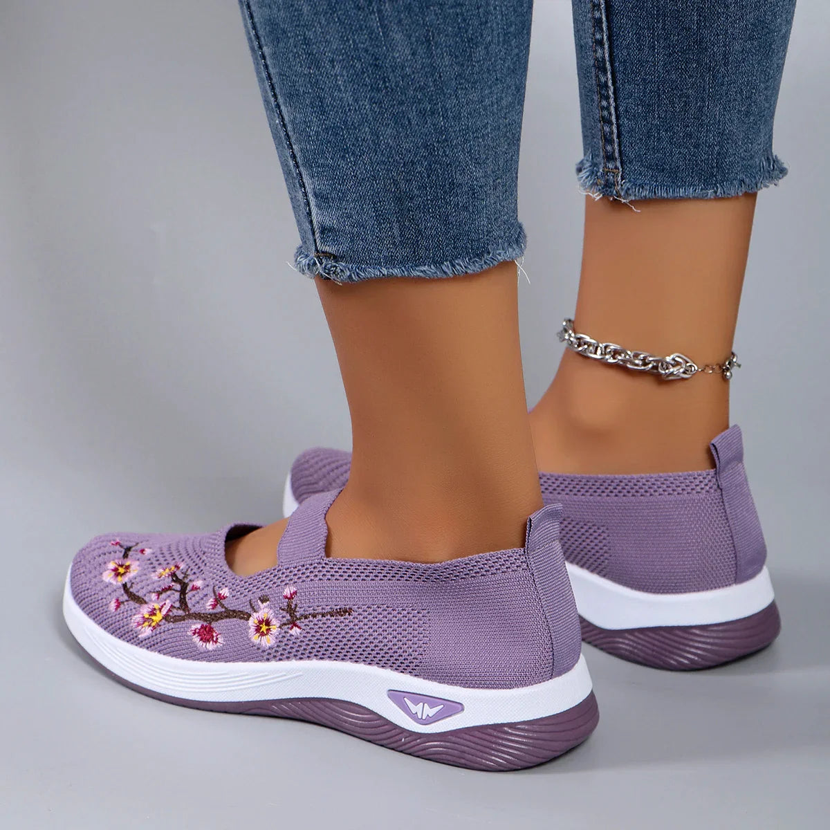 Mocassins en Maille avec Broderie Florale - Printemps
