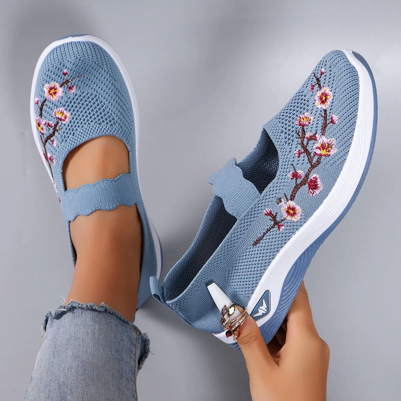 Mocassins en Maille avec Broderie Florale - Printemps