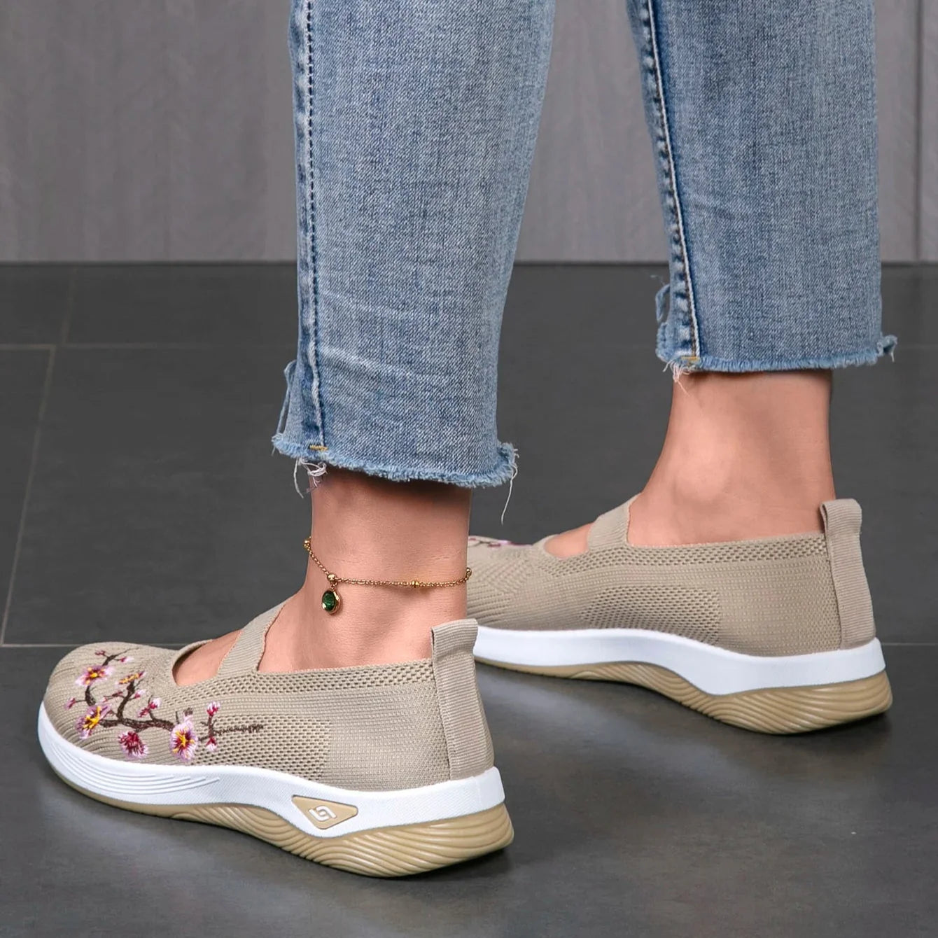 Mocassins en Maille avec Broderie Florale - Printemps