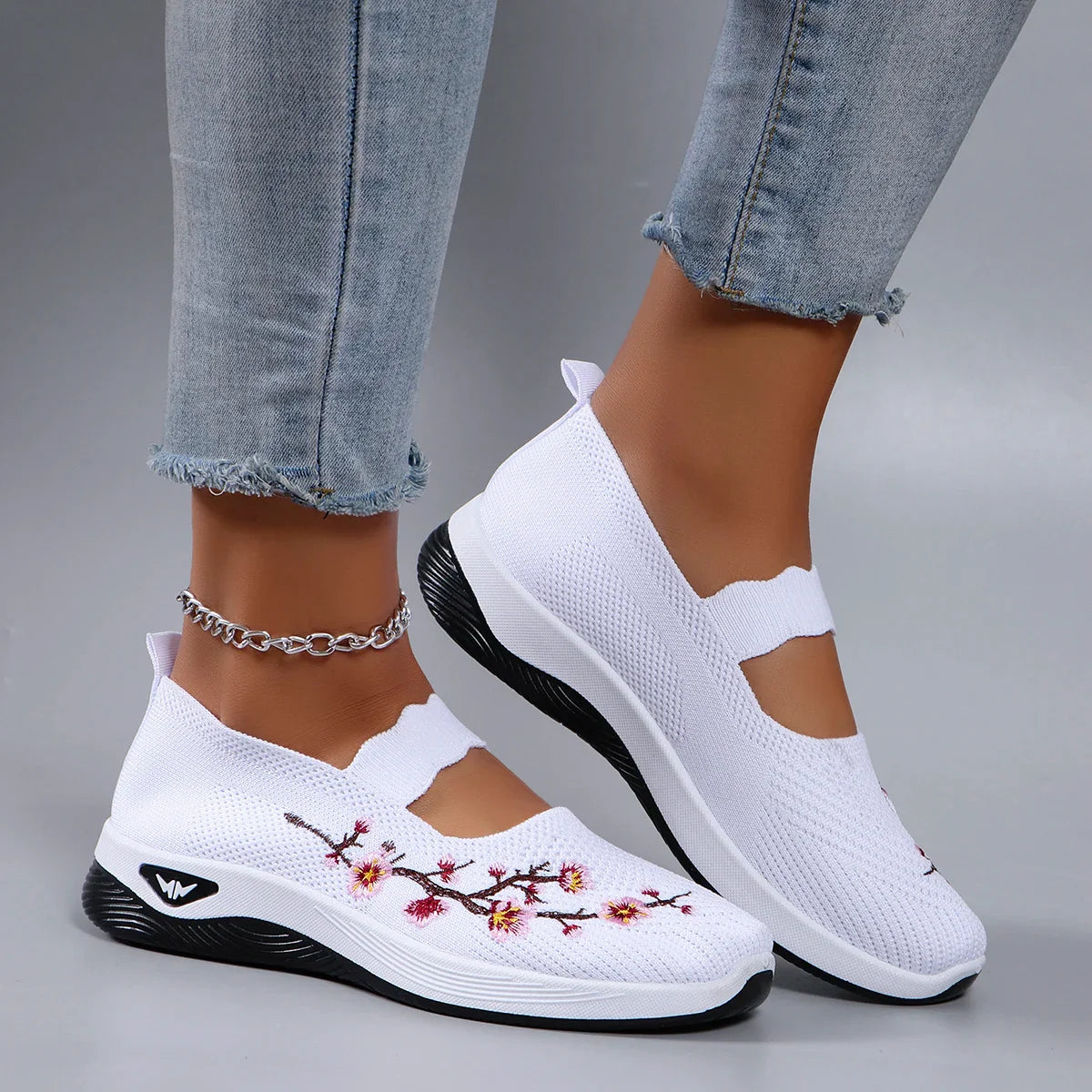 Mocassins en Maille avec Broderie Florale - Printemps